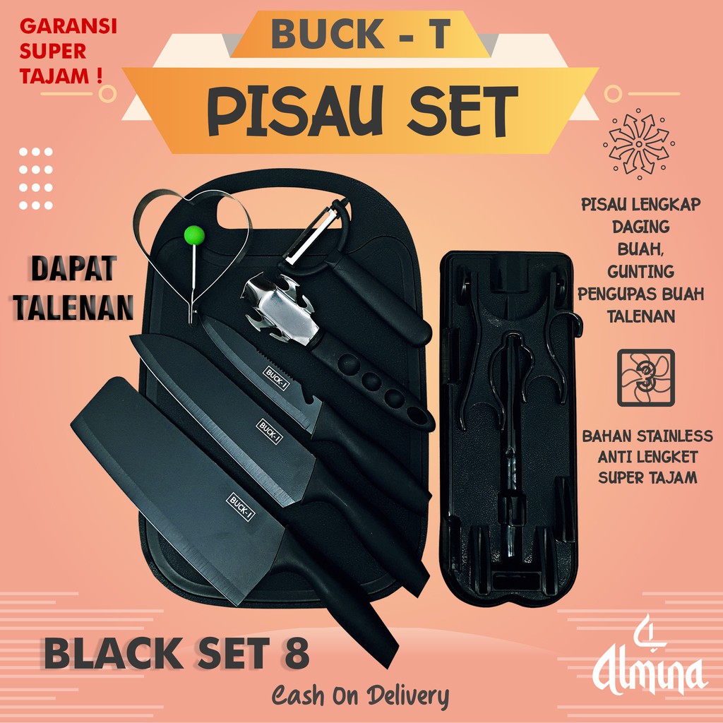 ANTI LENGKET Pisau Set Stainless  Warna Warni Set Pisau dapur HITAM Sangat Tajam