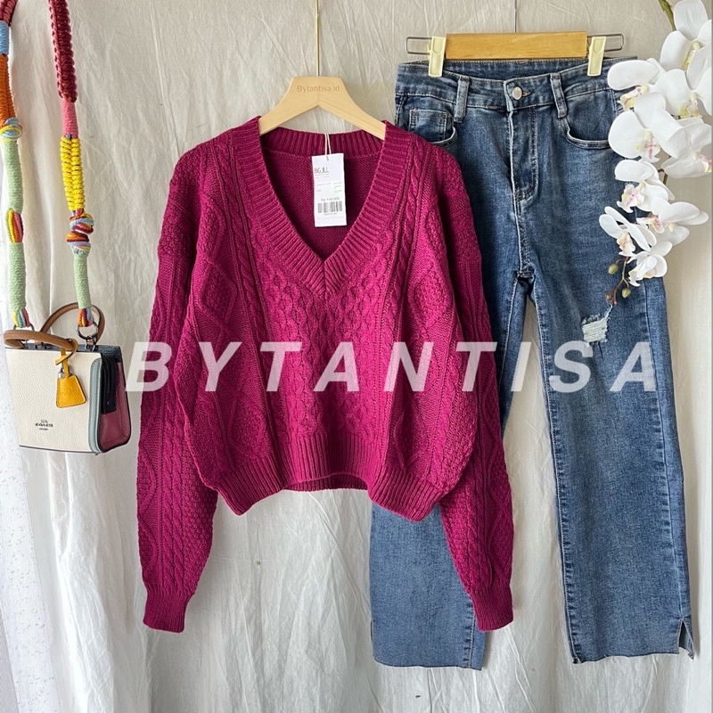 SWEATER RAJUT CROP GATE 3 MOTIF CABLE BAHAN TEBAL PREMIUM IMPORT QUALITY ION