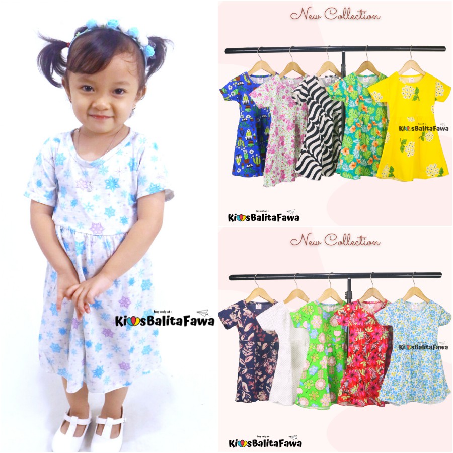 Dress Thalia 1-2 Tahun / Dres Lengan Baju Tidur Balita Anak Perempuan Adem Kaos Harian Cewek Murah