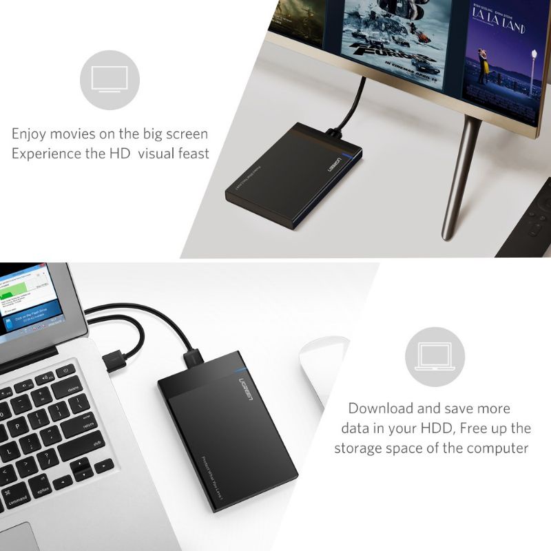 UGREEN Original Casing Enclosure Hard Disk External 2.5 &quot;SATA USB 3.0 dengan Kabel Micro USB 3.0