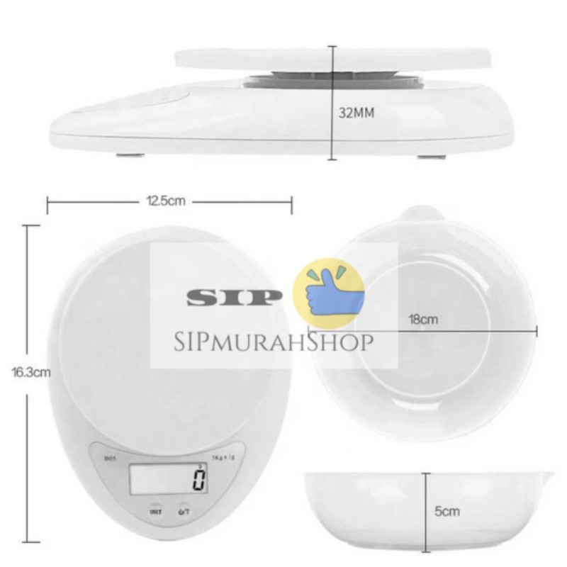 Timbangan Dapur Digital B05 Kitchen Scale Mangkok Kue 5 Kg Electronic