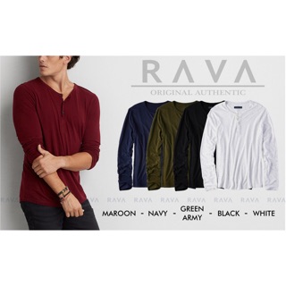 RAVA Baju Kaos Pria Henley Berkancing Lengan Panjang