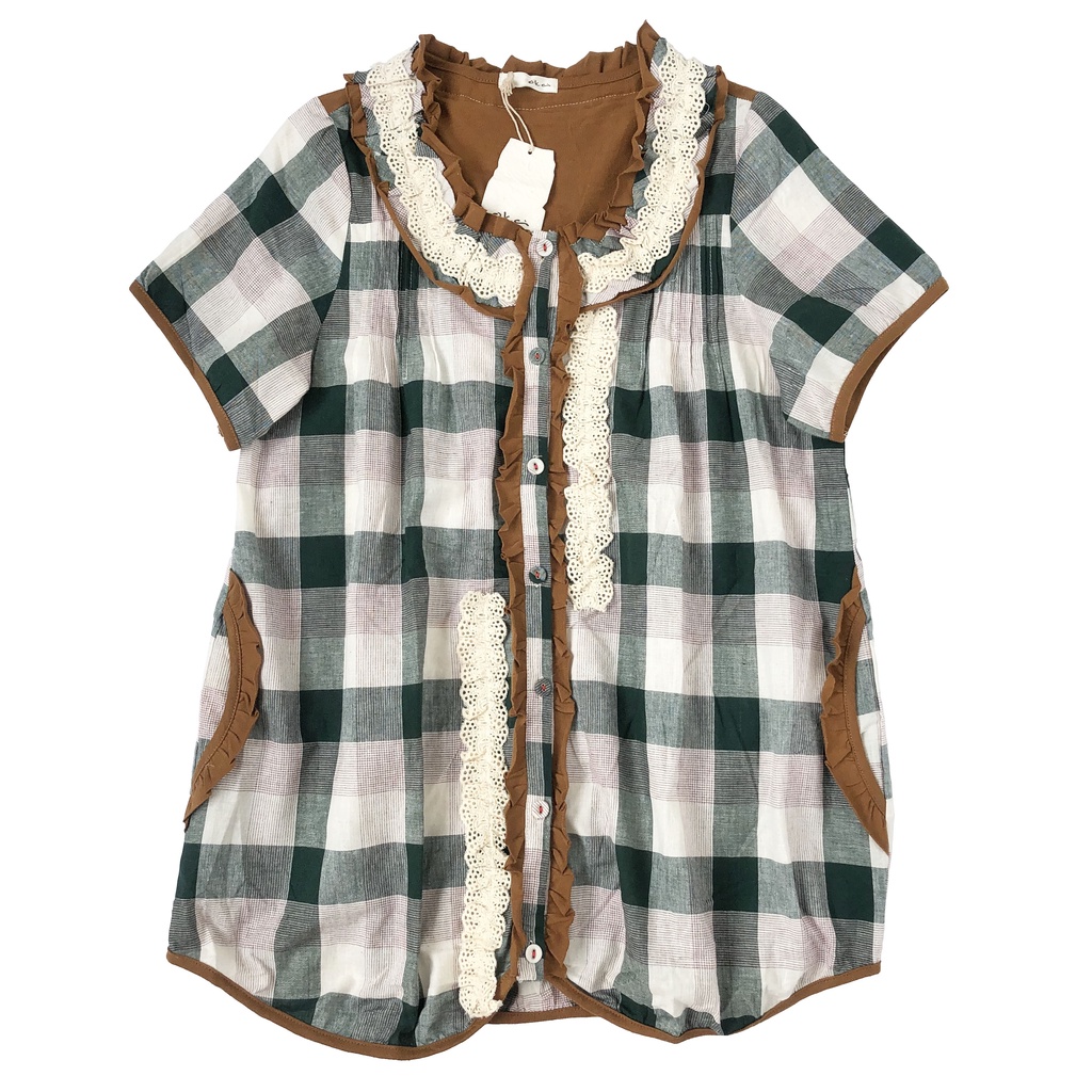 BLUS TUNIK OUTER KATUN KOTAK HIJAU LIS KAOS RENDA KOREA IMPORT