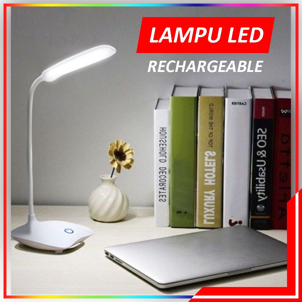 Lampu LED Rechargeable / Lampu Meja Portable / Lampu Belajar Flexible Tombol Sentuh / Led Lamp With Touch Button