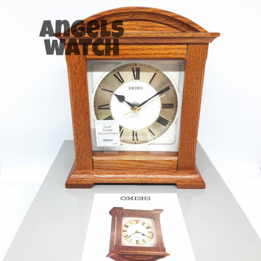 jam meja seiko QXG123B wooden case clock