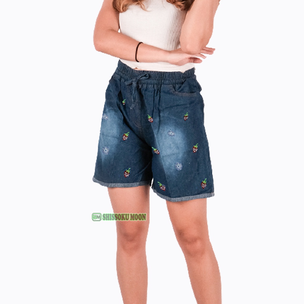 Celana Pendek Wanita Model Hotpants Bordir Bahan Denim