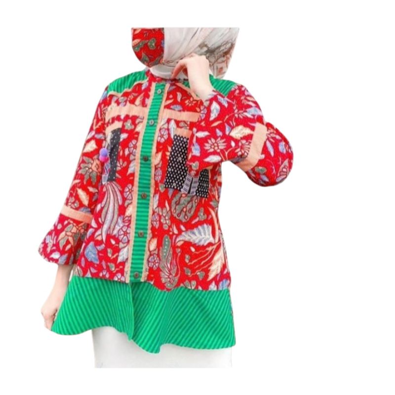 Blouse Batik Wanita Asli Solo High Quality Dengan Kombinasi Kain Lurik ATBM cocok Untuk Kerja Kondan
