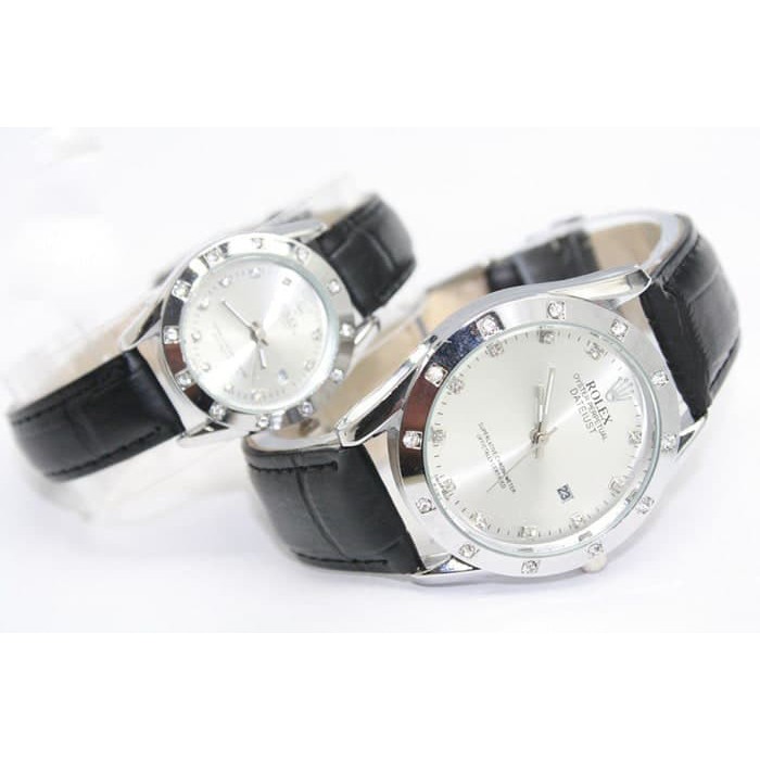 Jam Tangan Rolex Couple Tali Kulit Hitam RX001 - PRIA