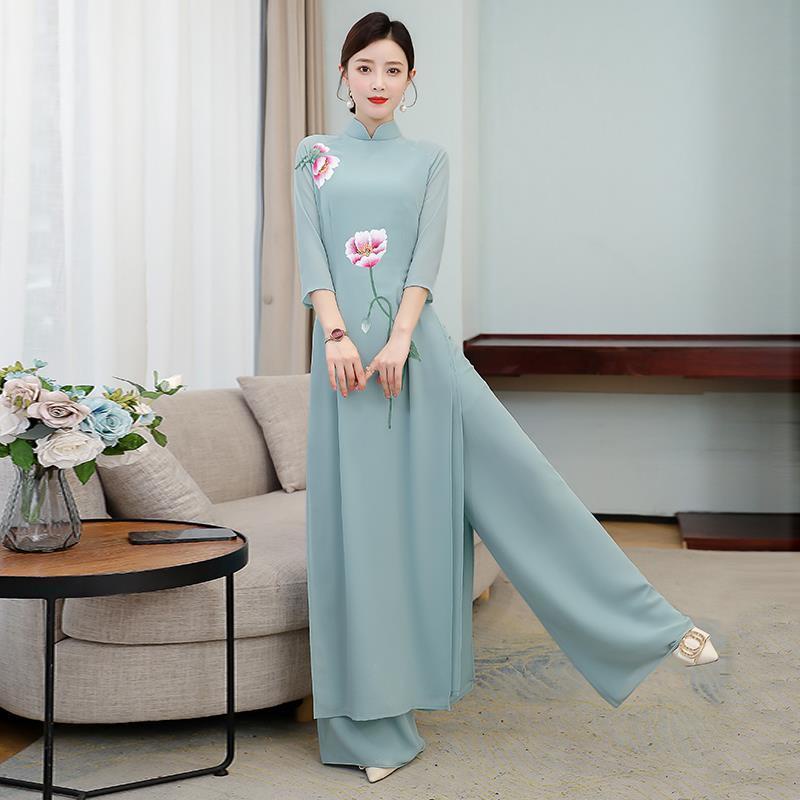 Vietnam Audrey cheongsam performance retro slim dress dress tailored velvet Chiffon auspicious cloud