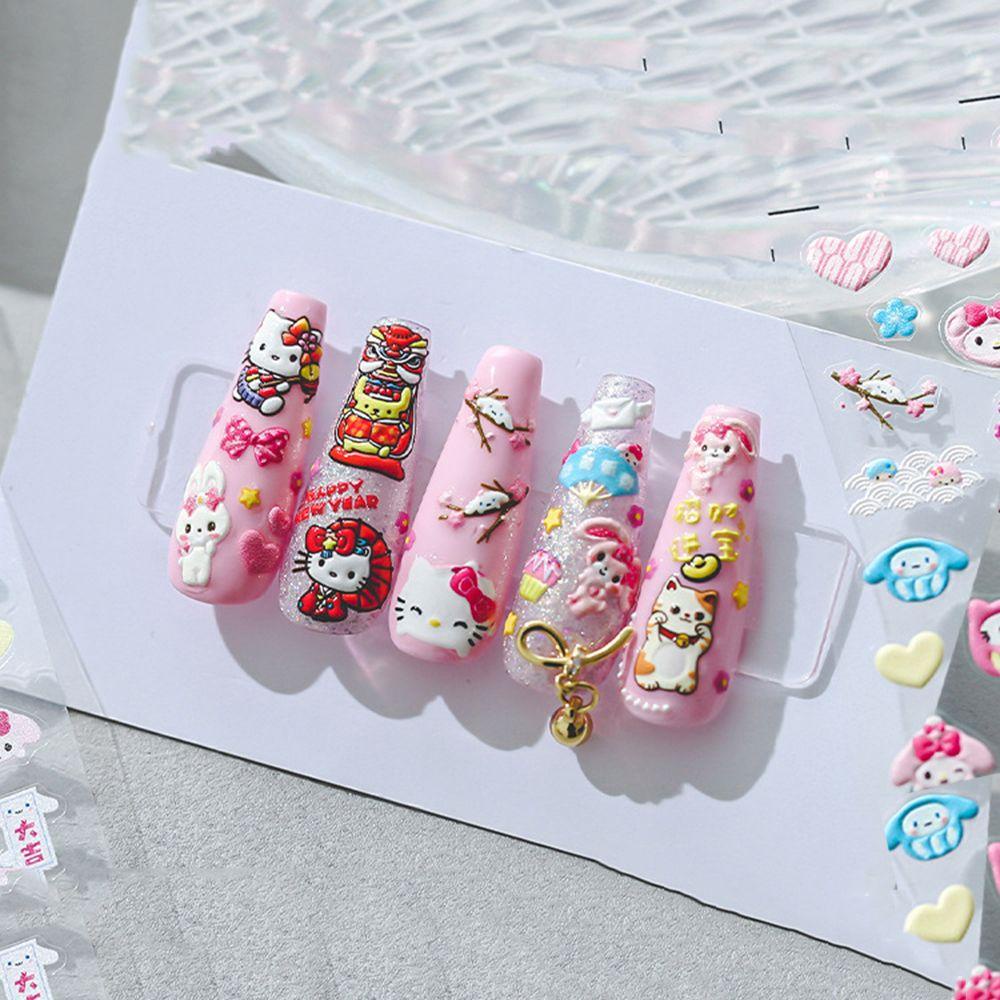 Mxbeauty New Year Nail Art Ultra-Tipis Indah Timbul 2022tahun Ala Jepang KT Kucing DIY Dekorasi Kuku