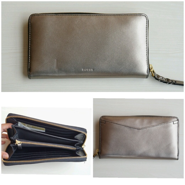 Dompet fossil  original Fossil  RFID caroline zip pewter 