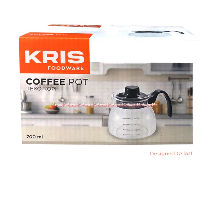 Kris Foodware Coffee Pot 700ml Teko Kopi Kettle Glass Bahan Borosolicate Tempat Cerek Ceret Kopi Kaca Bening Takaran Kopi Dengan Tutup Kris Chef