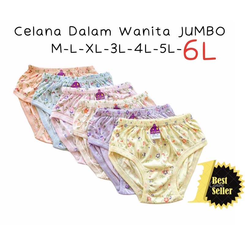 1 Lusin CD Celana Dalam Wanita Jumbo Bigsize 4L 5L 6L Melar Pakaian Dalam Wanita Kancut Sempak Ibu