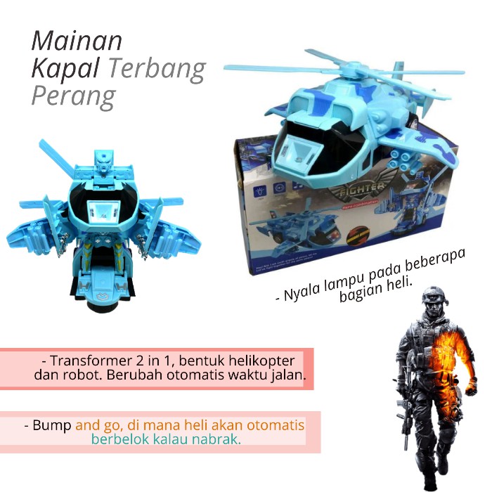 Mainan Anak Cowok Laki Laki Robot Perang Helicopter Heli Helikopter Rc Pilot Jadi Mobil Mobilan BT57