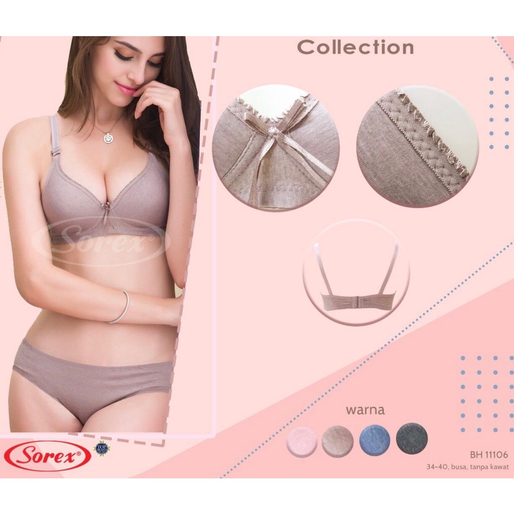 Bra SOREX BH 11106 Melange Collection - BH Tanpa Kawat -  BUSA TIPIS TANPA KAWAT DUA PENGAIT - BAHAN KATUN MELANGE COLLECTION SIZE 34 36 38 40 ARA98STOREBra Sorex Tanpa Kawat 11106 Busa Tipis Kait 2 Bh Sorex Cup Kecil 34-40 Best Seller