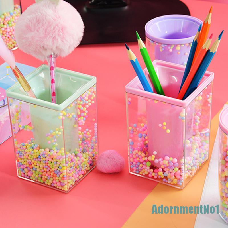 [AdornmentNo1]Creative Large Capacity Squar Shape Pencil Case Cute Pink Transparent Pen holder