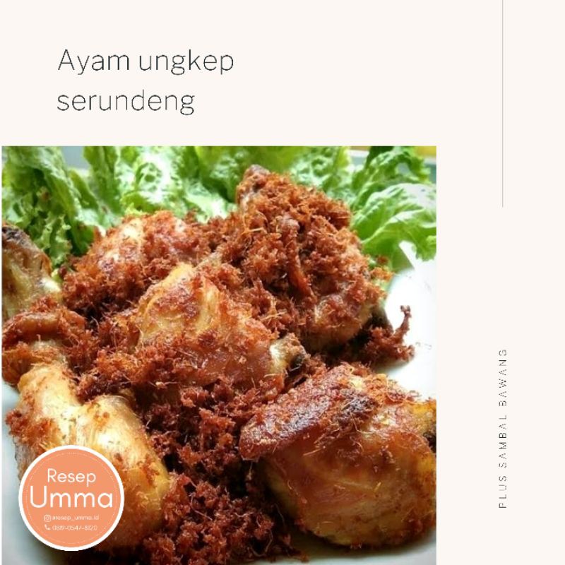 

Ayam ungkep 1 kg serundeng bumbu lengkap dengan sambal bawang