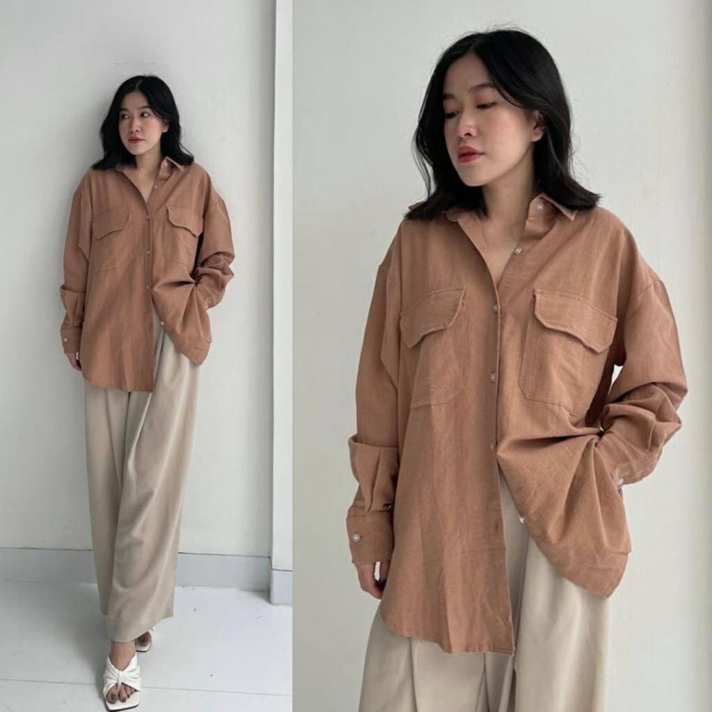 GFS 330 HIGH QUALITY NINDY OVERSIZE LINEN POCKET SHIRT ( LD 112 CM)