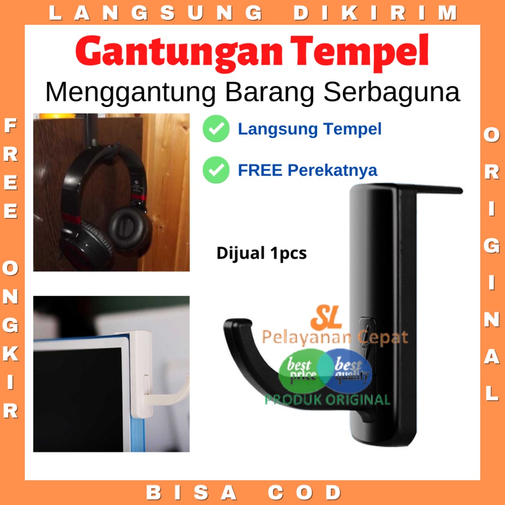 Gantungan Headphone Tempel Dinding Meja Hanger Serbaguna Universal Sticky