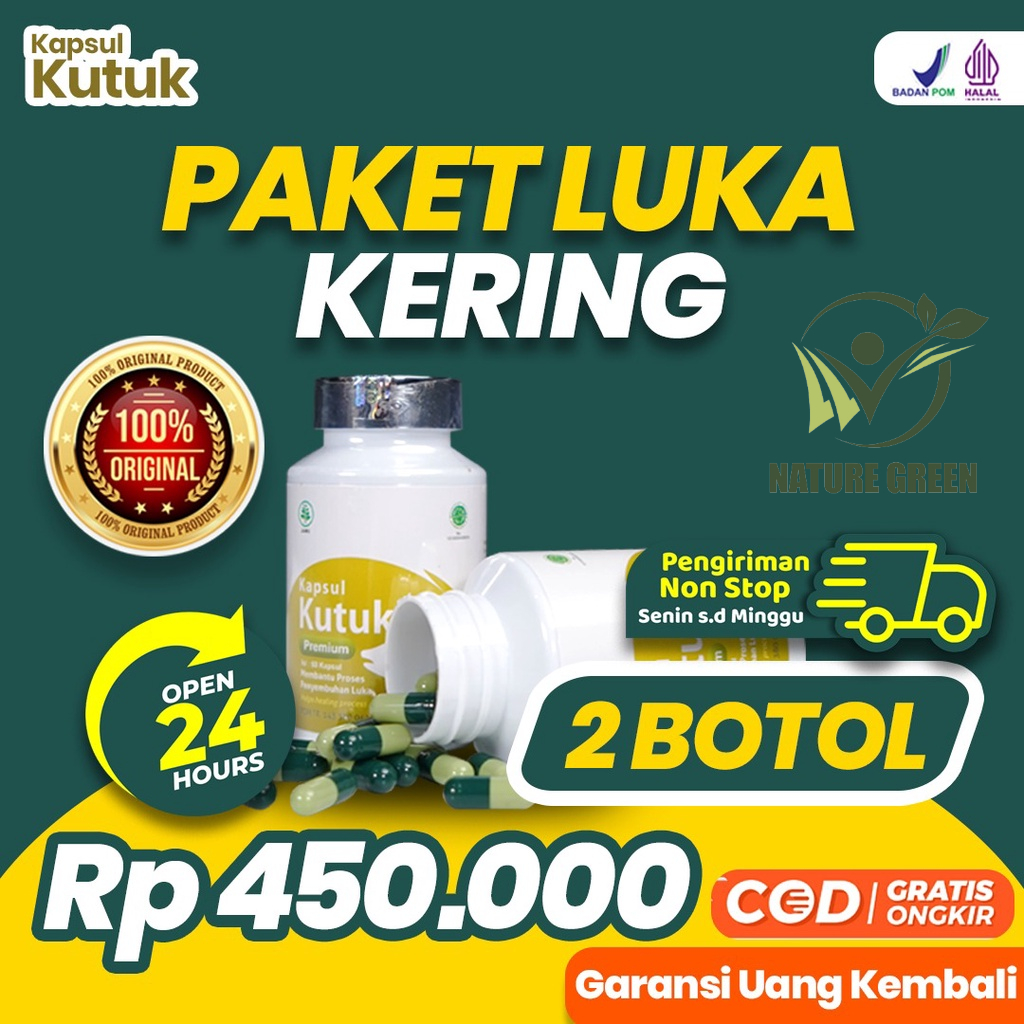 Paket Luka Kering 2 Botol Kapsul Kutuk - 5x Cepat Sembuh Pasca Operasi - Ekstrak Albumin Ikan Gabus Perbaiki Jaringan Sel Tubuh Suplemen Terbaik untuk ODHA Isi 60 Kapsul