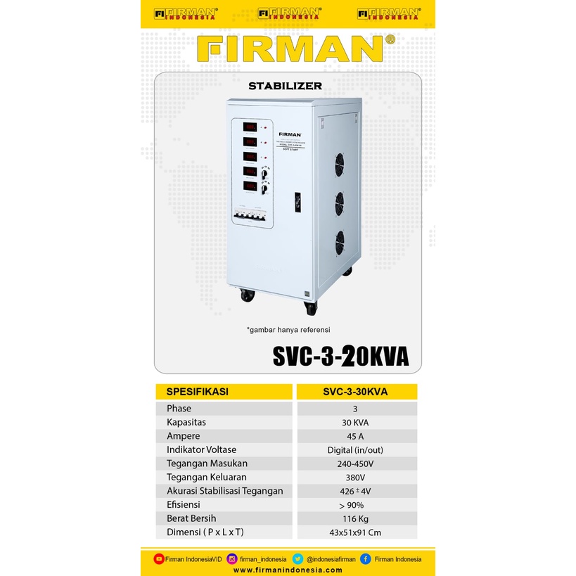 Stabilizer LISTRIK SVC3-20KVA FIRMAN 3 Phase 20KVA / Stavol Listrik Stavol Stavolt SVC 20 KVA Stabiliser FIRMAN SVC-3 20KVA