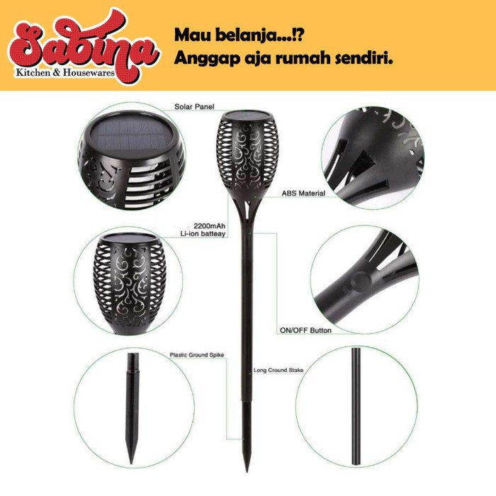 Lampu Solar Hias Taman 33 LED Model Api Flame Torch Outdoor Light