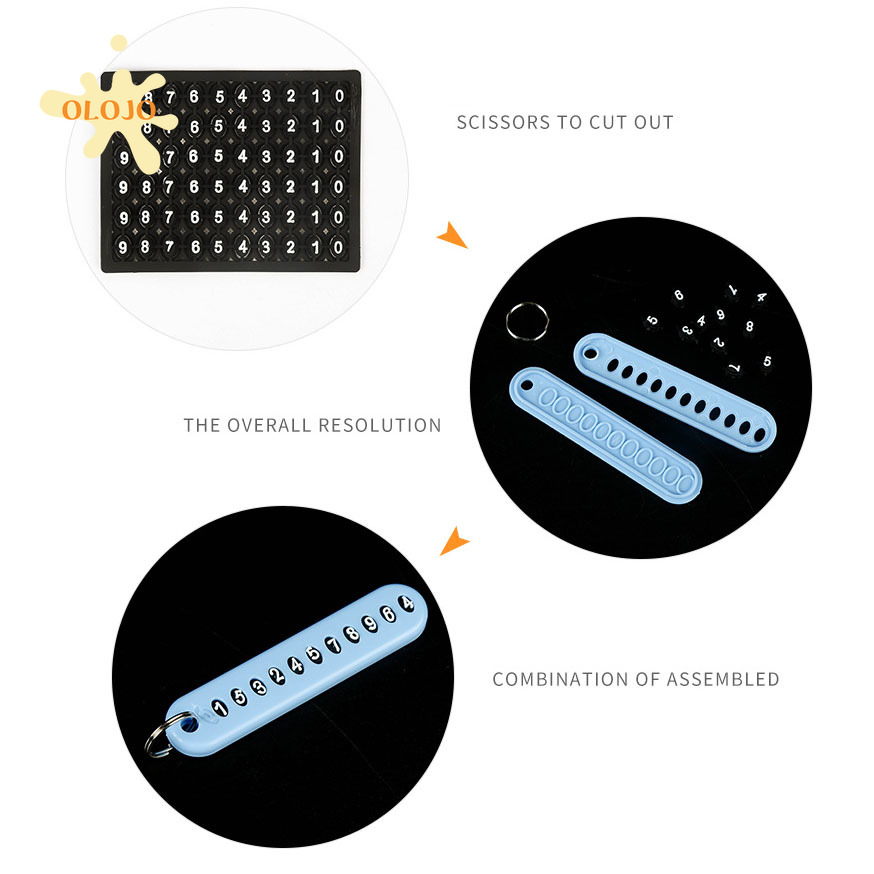 OLOJO  DIY Plat Kartu Nomor Telepon Kunci Mobil Anti-hilang Gantungan Kunci Gantungan Kunci Liontin Dekorasi