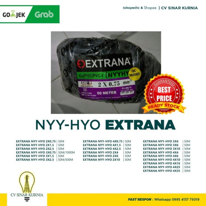 Kabel Listrik NYYHY 2x2,5mm 2x2.5mm 50M EXTRANA |Kabel Serabut | SNI Asli Promo