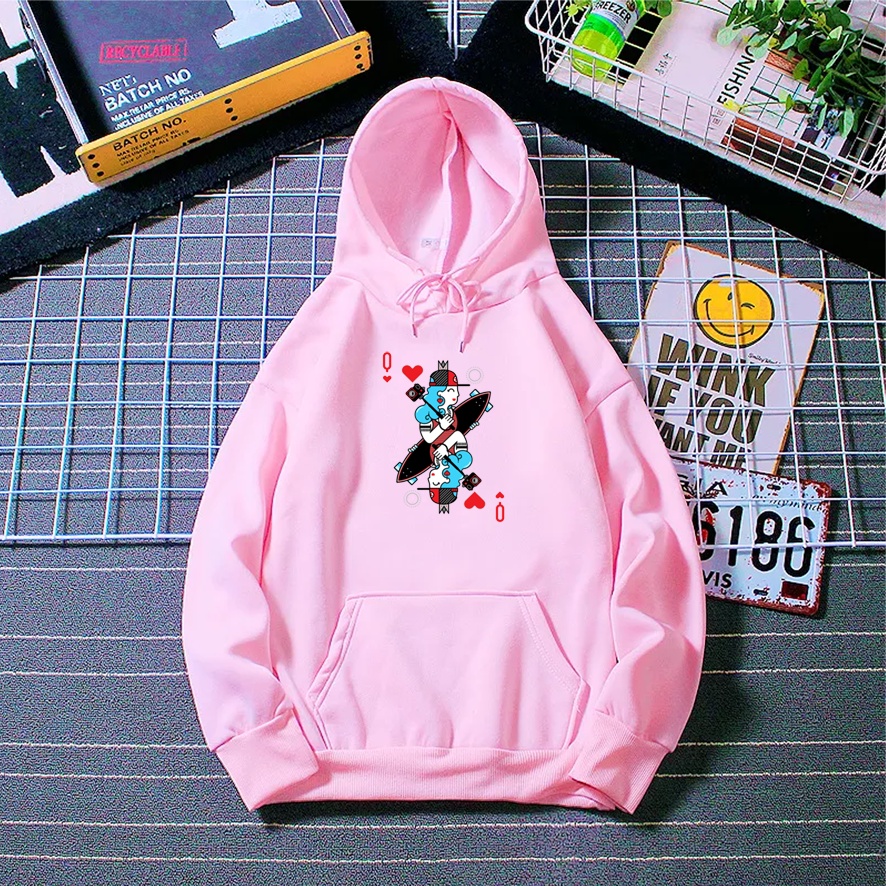 Sweater hoodie wanita CARD QUE baju cewek anime korean style