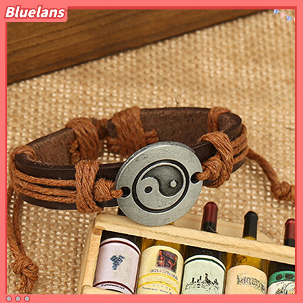 Bluelans Unisex Eight Diagram Faux Leather Rope Weave Charm Infinity Multilayer Bracelet