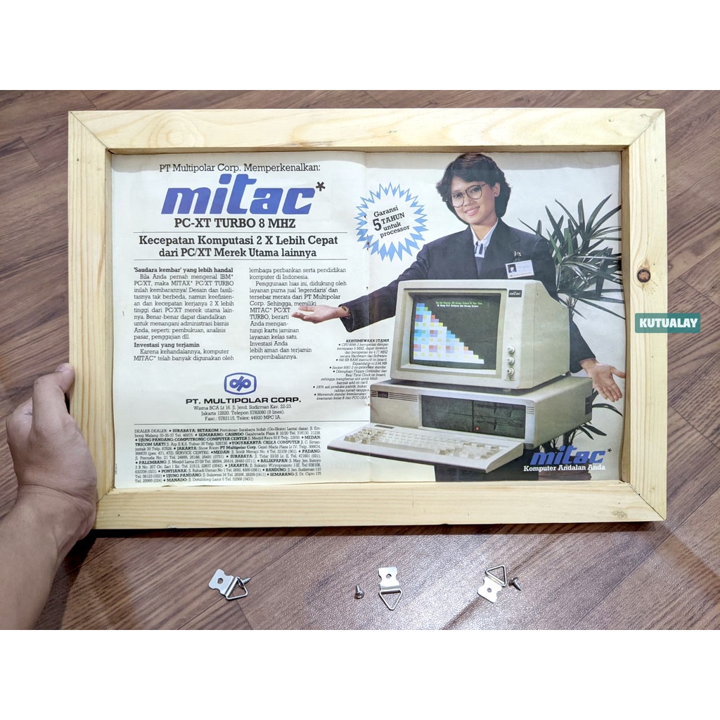 Pajangan Iklan Komputer Jadul Mitac IBM Frame Kayu Hiasan Dinding Retro Vintage