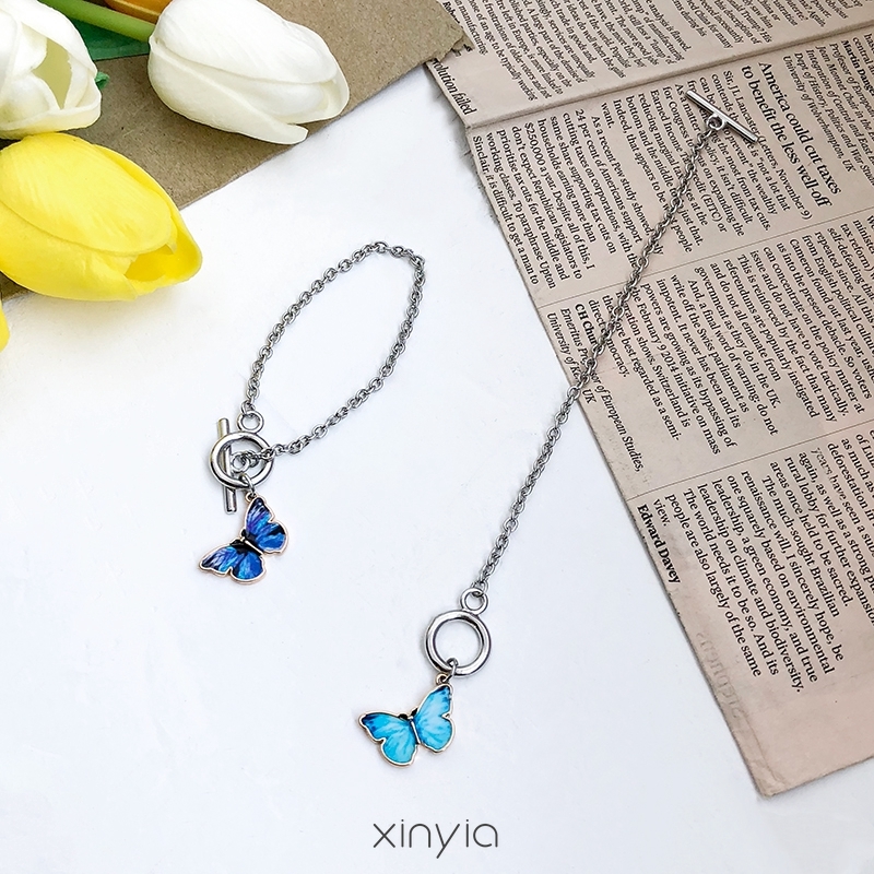 Korean Fashion Kalung,Kupu-kupu Gradien Biru Gelang,In Rantai Butterfly Necklace Bracelet,Klavikula Wanita Gaya,Aksesori Busana Couple