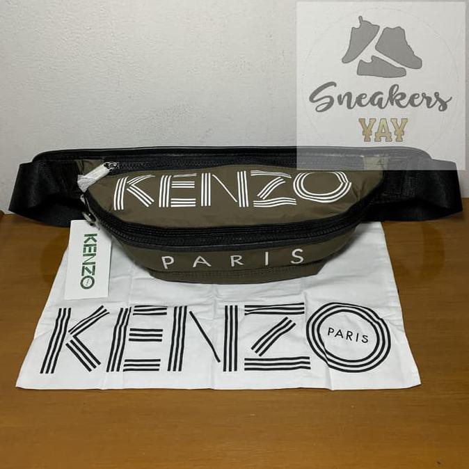 Barang Berkualitas waistbag pria..> Kenzo Paris Logo Khaki Brown Bumbag Waist Bag Original 100% NEW
