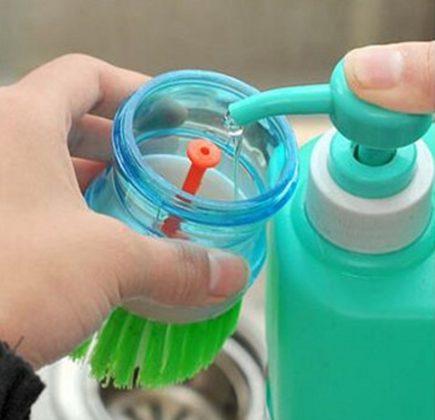 1Pc Kitchen Hydraulic Washing Brush / Liquids Soap Dispenser /Dish Bowl Cleaning Brushes With  Liquid Soap Dispenser