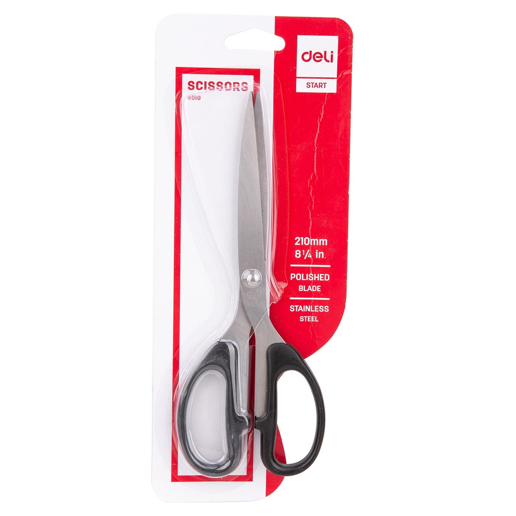 HAPPY TIME DELI GUNTING STAINLESS STEEL BESAR 210mm SCISSORS SUPER TAJAM ANTI KARAT GUNTING TAJAM ALAT TULIS KANTOR SEKOLAH KULIAH E6010