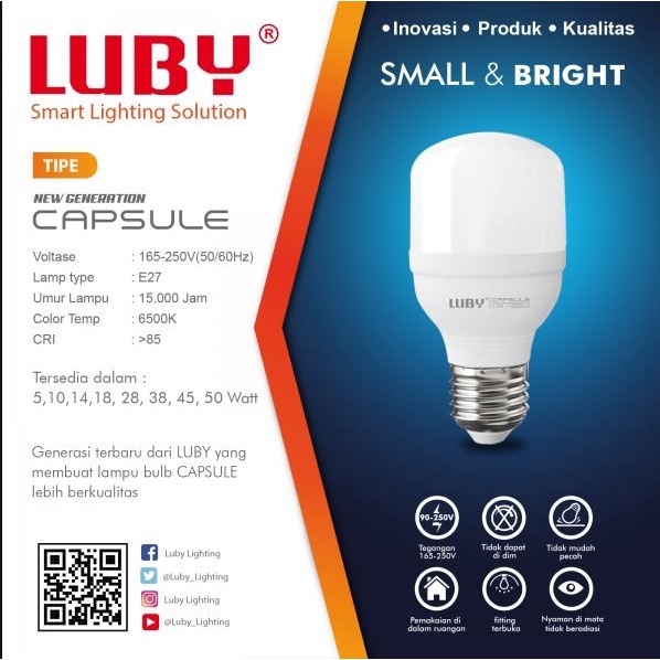 Lampu LED Putih 18 Watt Bohlam Capsule Luby New Generation Samsung Inside SNI Original