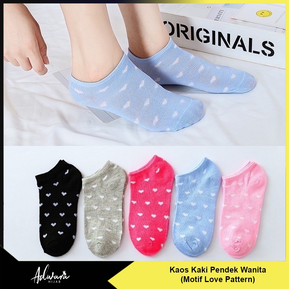 Kaos Kaki Pendek Wanita Panjang Semata kaki Motif Love Pattern Gaya Fashion Korea