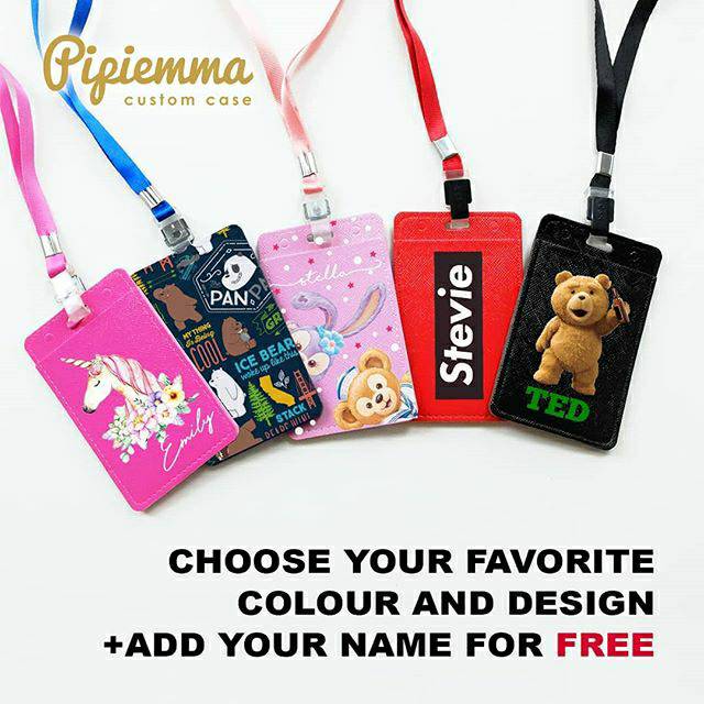 Lanyard custom id card holder bagtag kulit lucu gambar suka suka