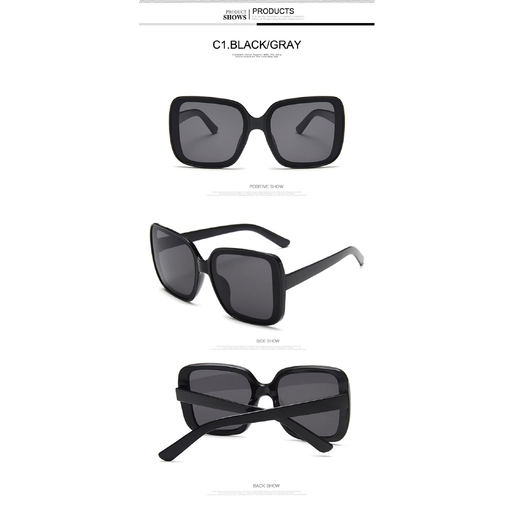 2022 Kacamata Hitam Wanita Model Retro Frame Kotak Besar