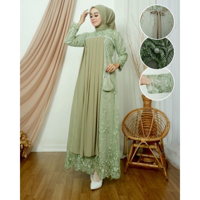 GAMIS EVIOLA // BAHAN TILLE BORDIR MUTIARA MIX CERUTY // SERAGAMAN KELUARGA // BAJU PESTA LAMARAN // KEBAYA WISUDA // BAJU LEBARAN // KEBAYA MODERN // By Aleeta