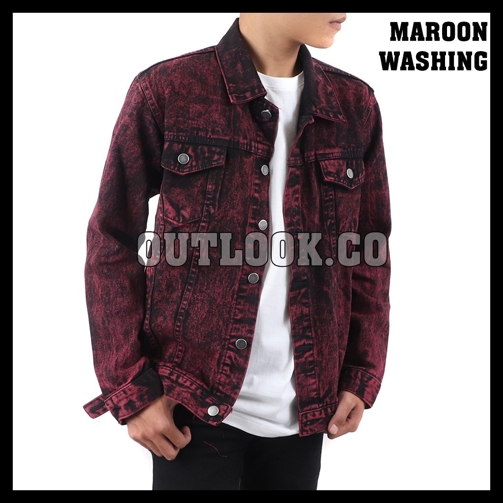 jaket denim maroon