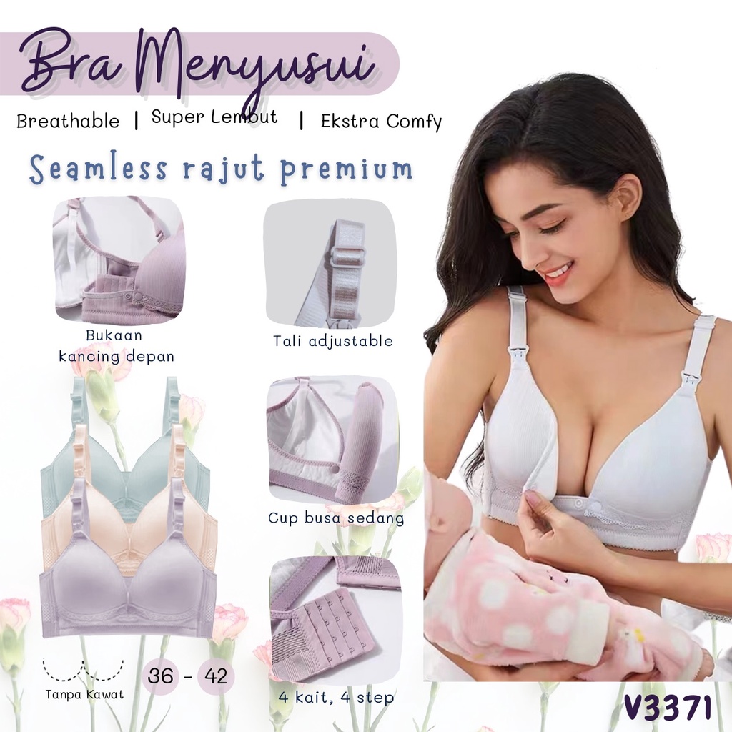 Bra BH Menyusui &amp; Hamil Tanpa Kawat V3371 (2bukaan Atas + Samping) Seamless Premium Nursing Bra