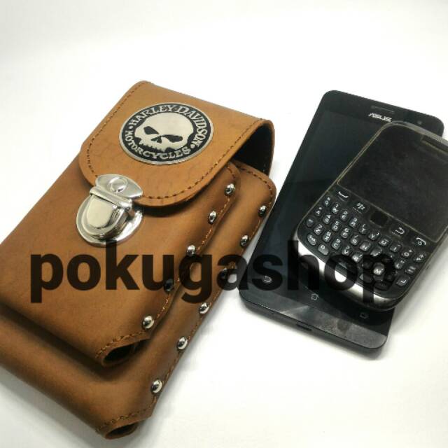 Sarung hp kulit sapi pull up asli garut logo harley