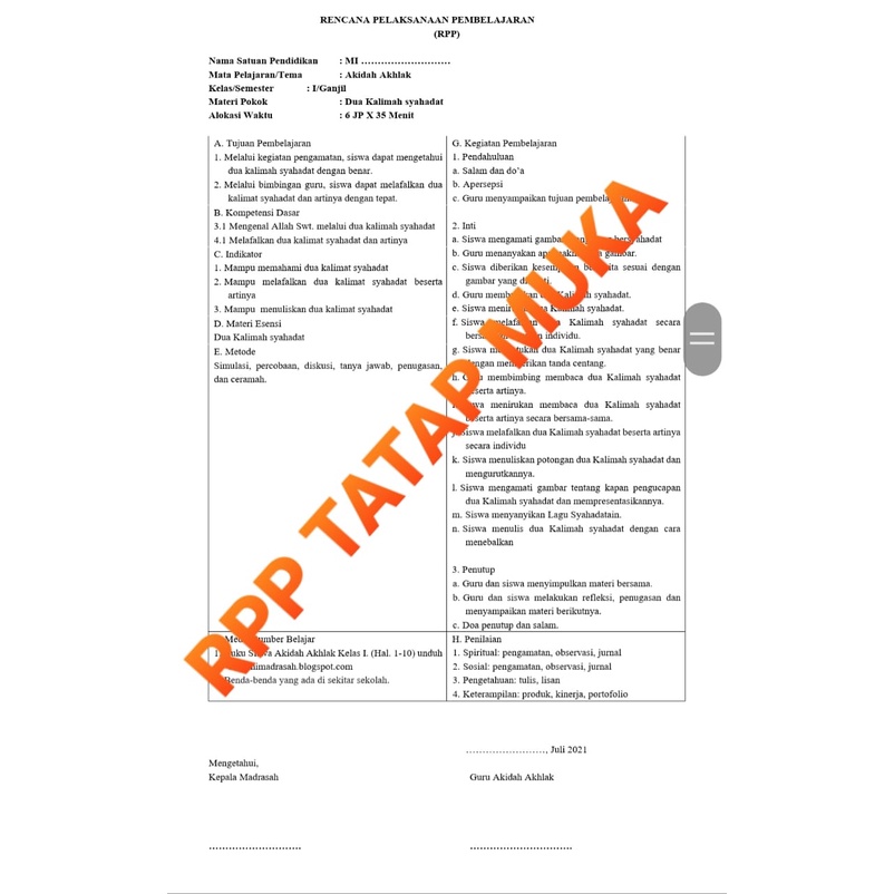 CD RPP 1 LEMBAR DARING, TATAP MUKA &amp;TIKOM SABAR + MUATAN PAK,MI, MAPEL BAHASA ARAB,KELAS 1-4, 2-5, 3-6,  2SEMESTER, SESUAI KMA183TAHUN 2019