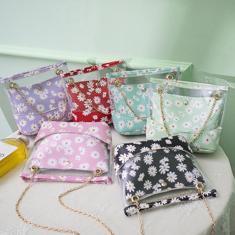 Tas Selempang Rantai Transparan Pouch Bunga Daisy Medium Lomenia TAS042