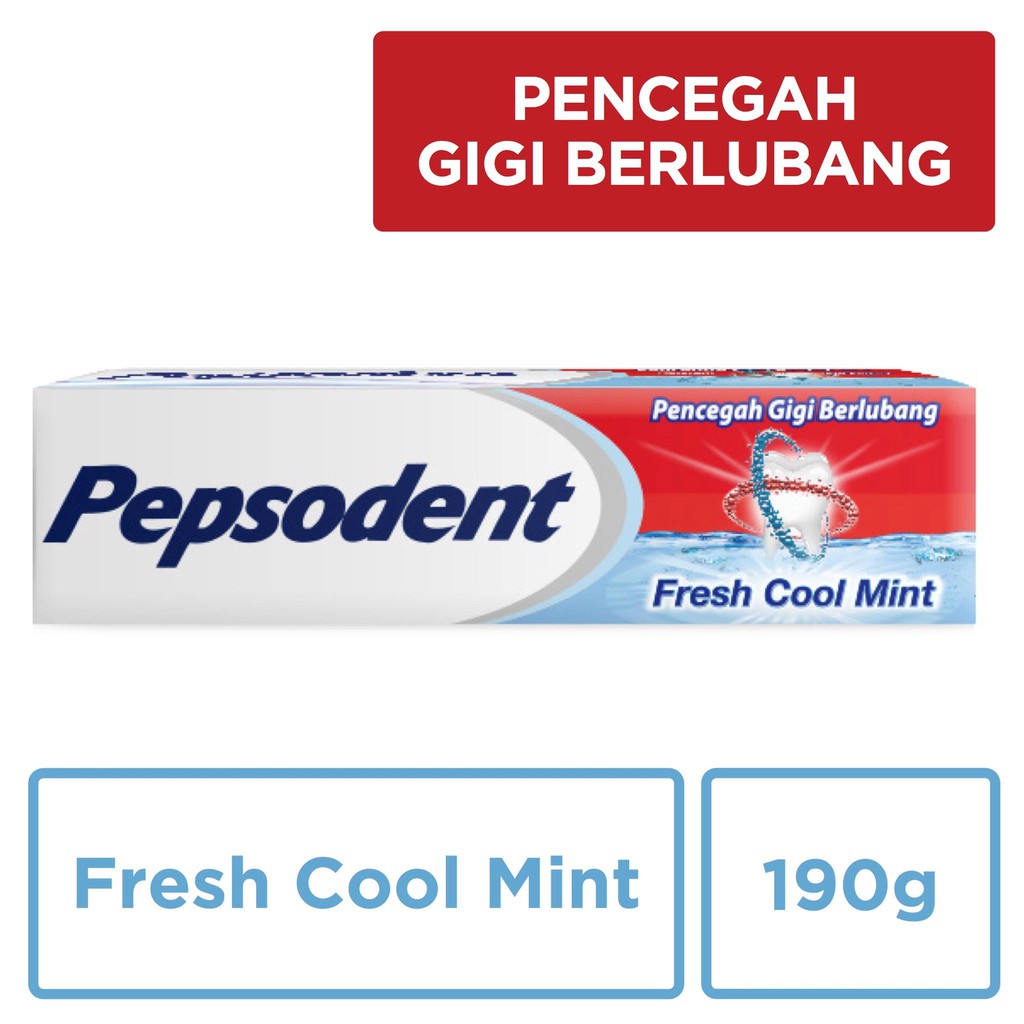 Promo Harga Pepsodent Pasta Gigi Pencegah Gigi Berlubang Fresh Cool Mint 190 gr - Shopee