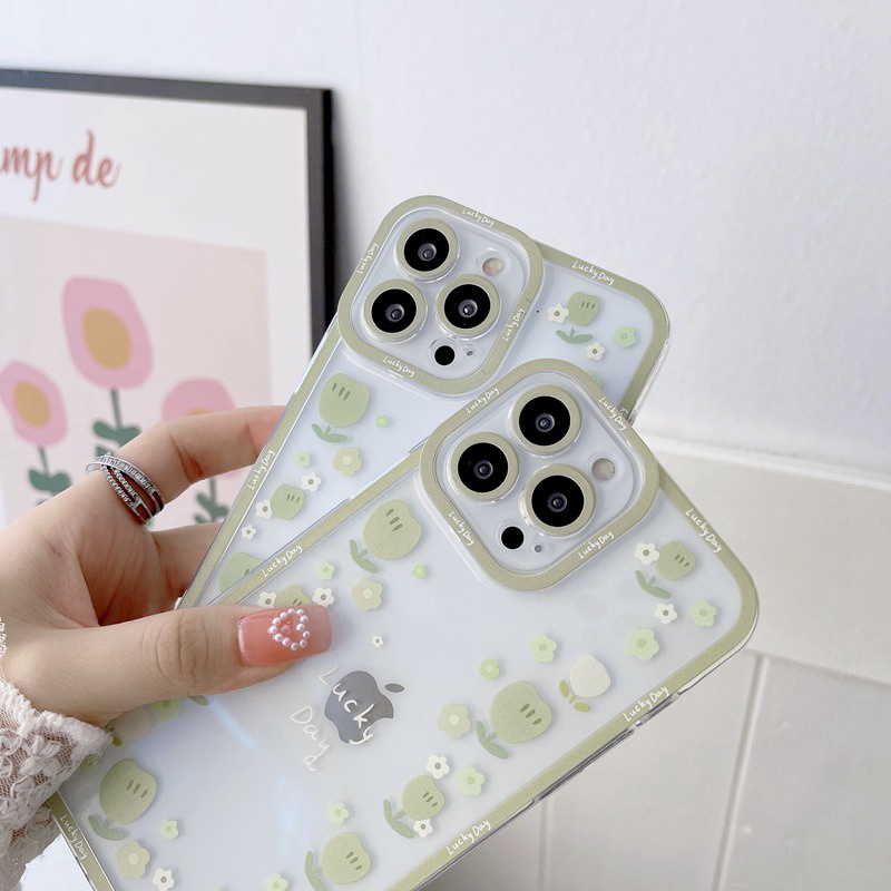 Green Little Flowers Soft Case iP iPhone 11 12 13 Pro Max 6 6S 7 8 + Plus X XR SE 2020 XS Max Casing