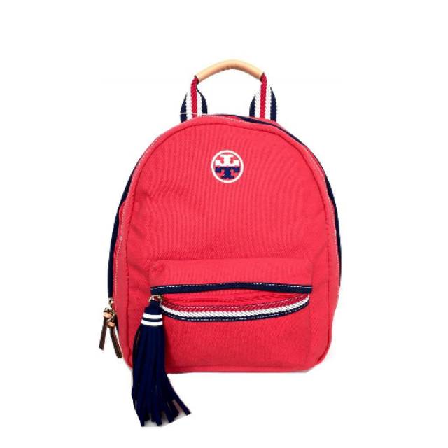 Tory Burch Embroidered-T Backpack tas nylon bag original authentic asli merah red maroon