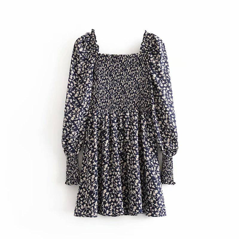 Navy flower dress,rok casaul smook rok smook motif
