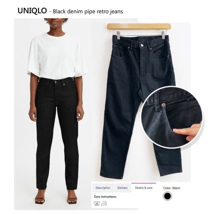 Gu uniqlo black denim pipe retro jeans